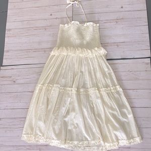 Boho ivory white beach swim coverup tiered dress medium